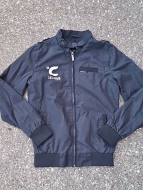 Members Only Black Bomber Jacket with Celcius Logo XS
